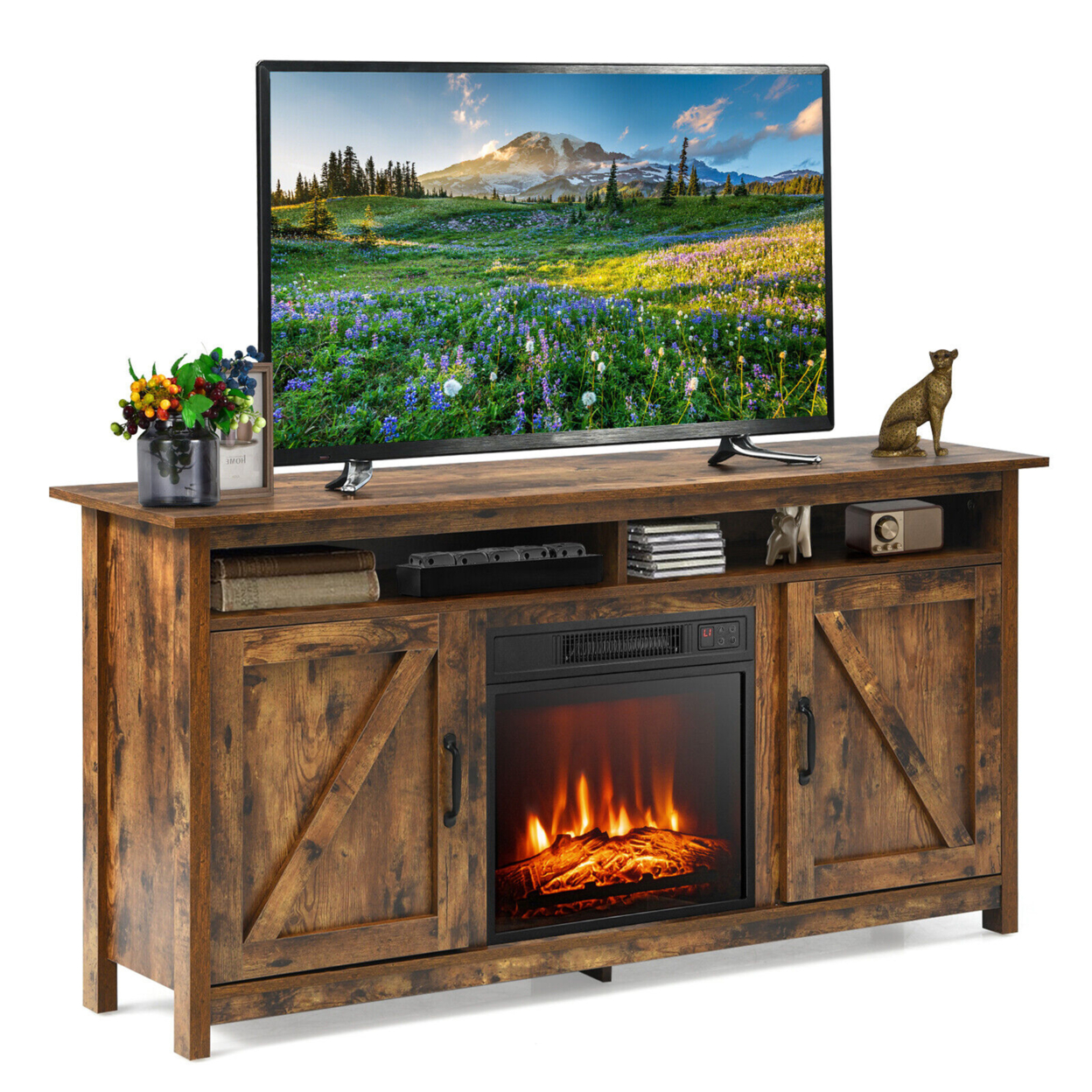 60'' Industrial Fireplace TV Stand W/ 18'' 1400W Electric Fireplace