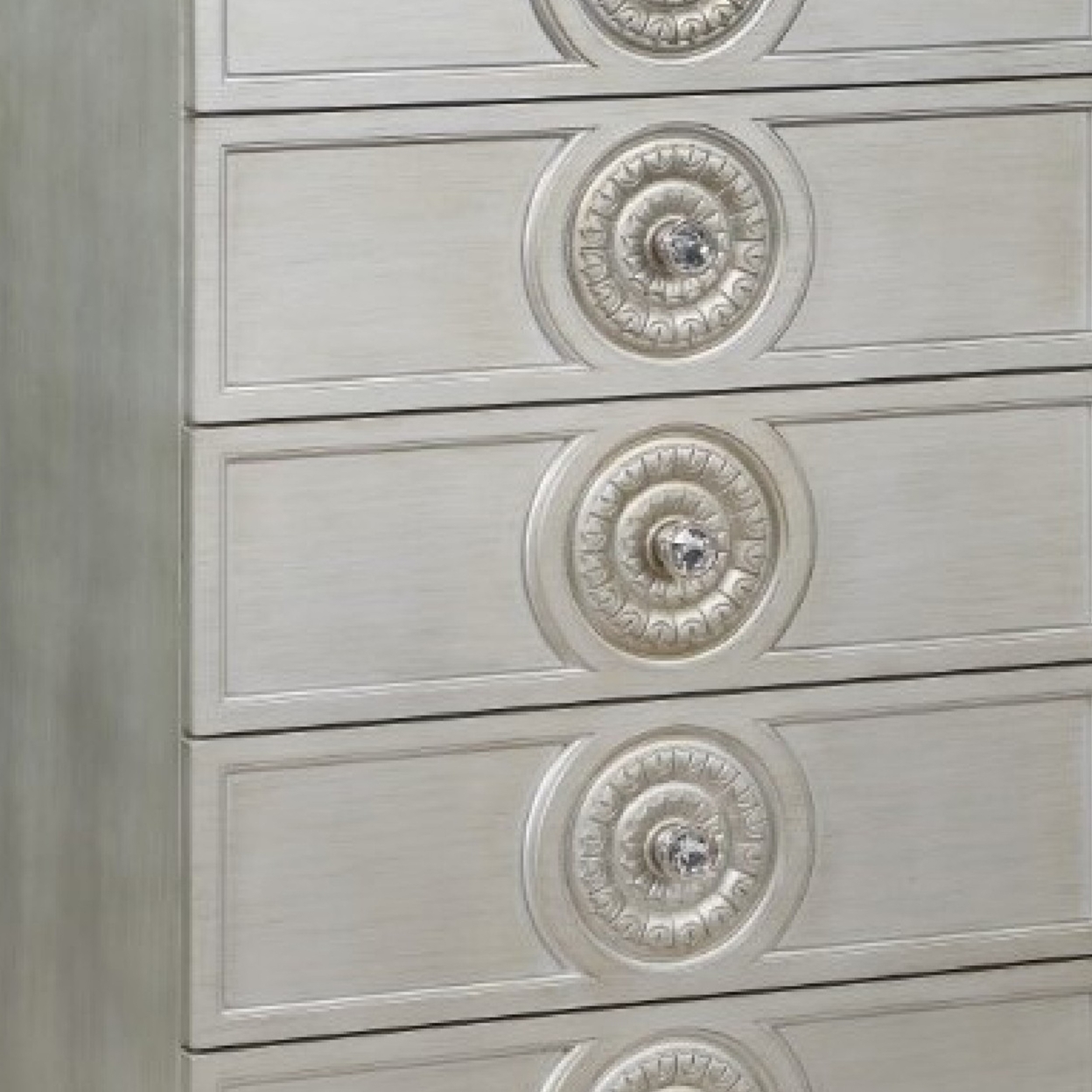 Nic 54 Inch Modern Tall Dresser Chest, 5 Drawers, Round Knobs, Silver- Saltoro Sherpi