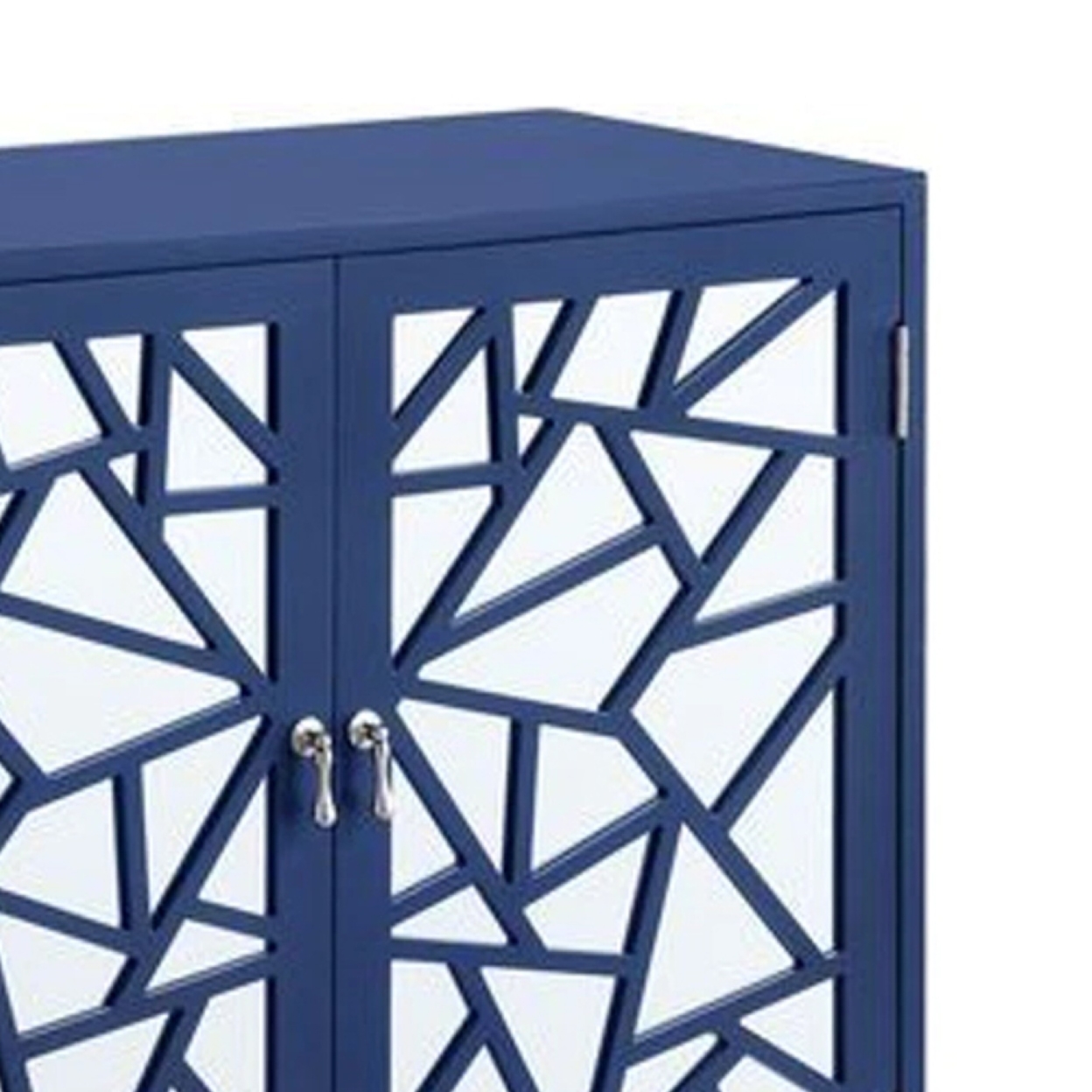 33 Inch 2 Door Mirrored Console Sideboard Cabinet With Shelf, Blue- Saltoro Sherpi