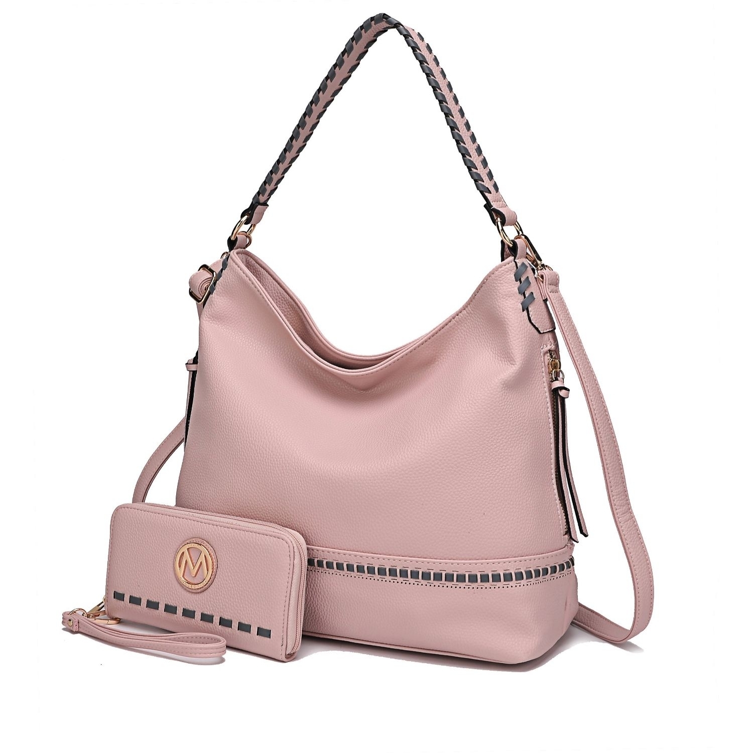 MKF Collection Blake Two-tone Whip Stitches Vegan Leather Women’s Shoulder Bag With Wallet By Mia K- 2 Pieces - Blush
