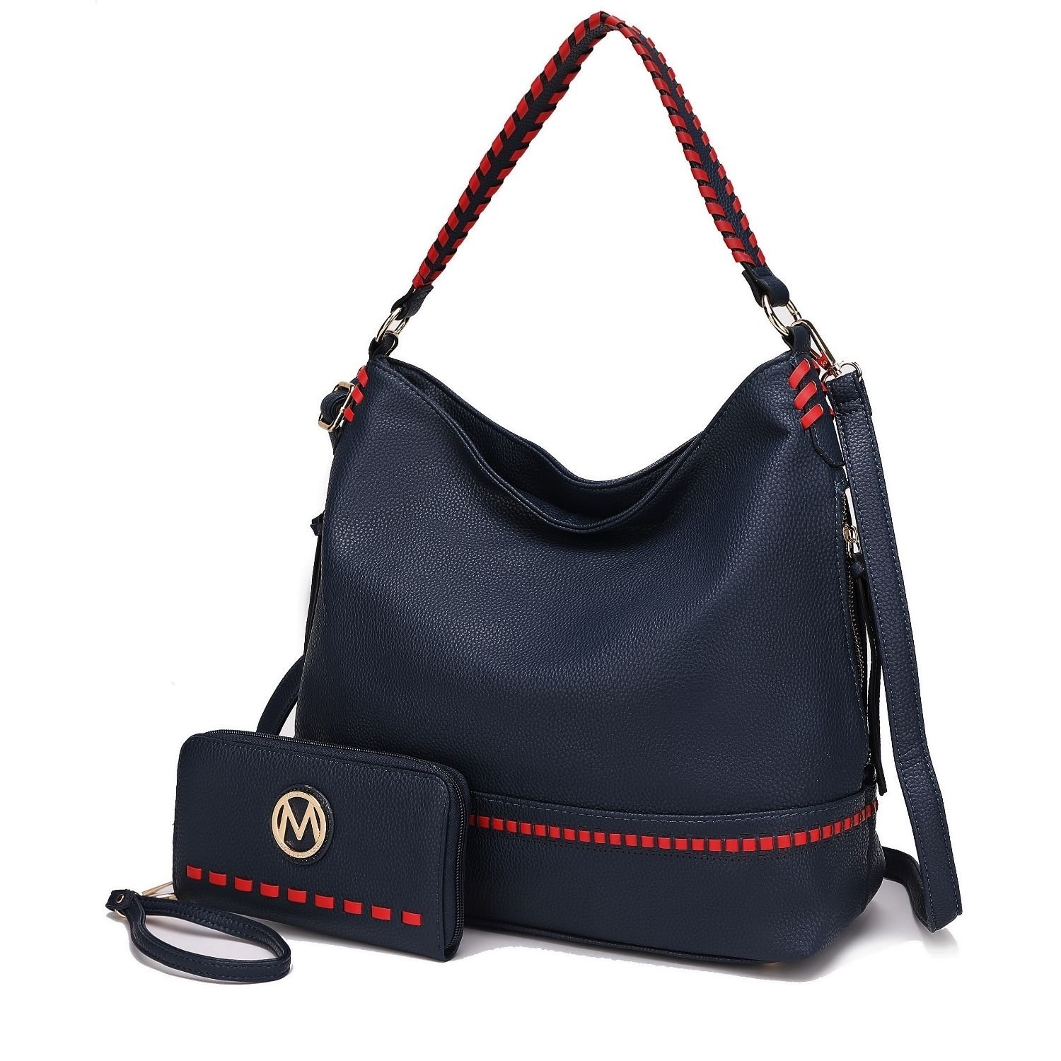MKF Collection Blake Two-tone Whip Stitches Vegan Leather Women’s Shoulder Bag With Wallet By Mia K- 2 Pieces - Navy