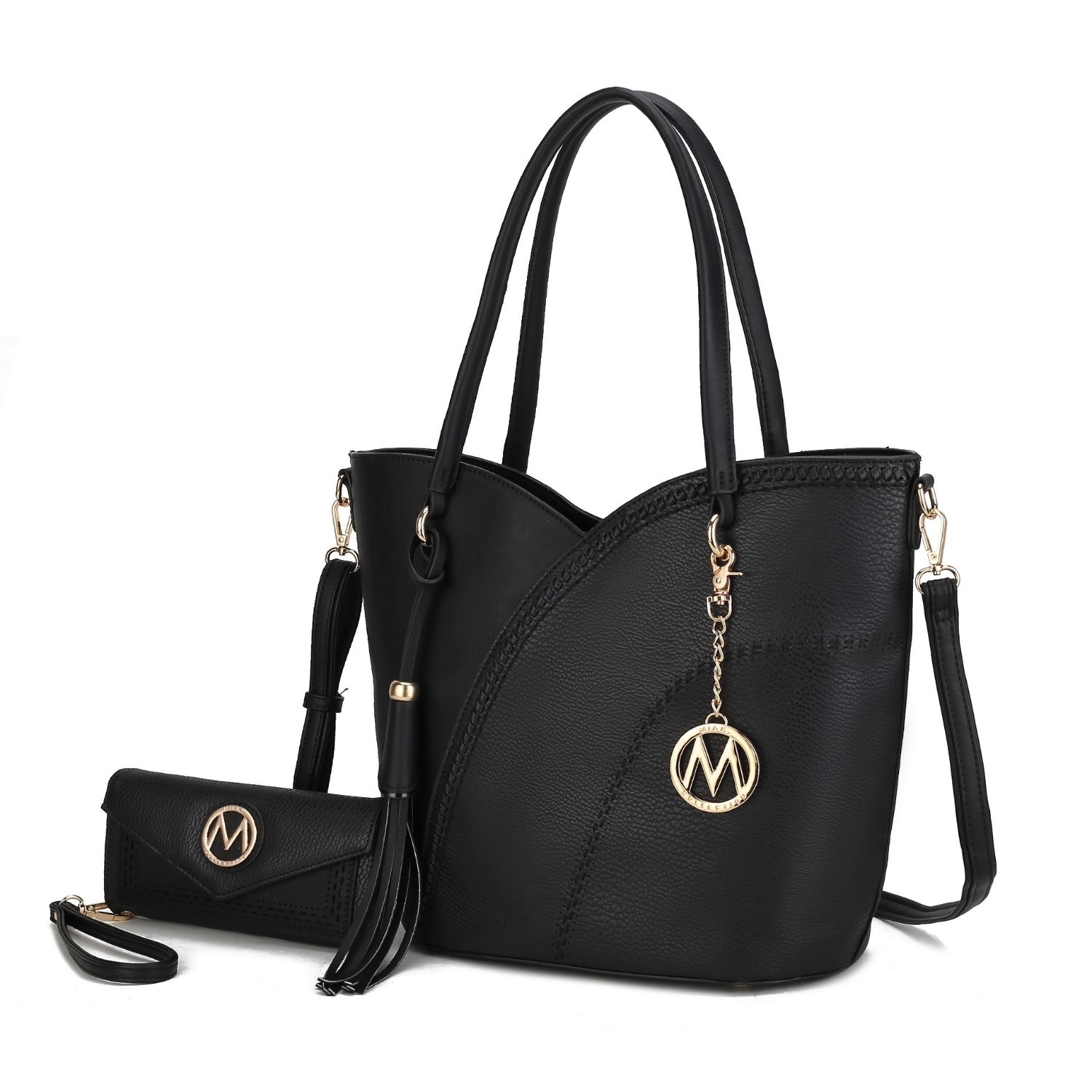 MKF Collection Imogene Two-tone Whip Stitches Vegan Leather Women’s Shoulder Bag With Wallet By Mia K- 2 Pieces - Black