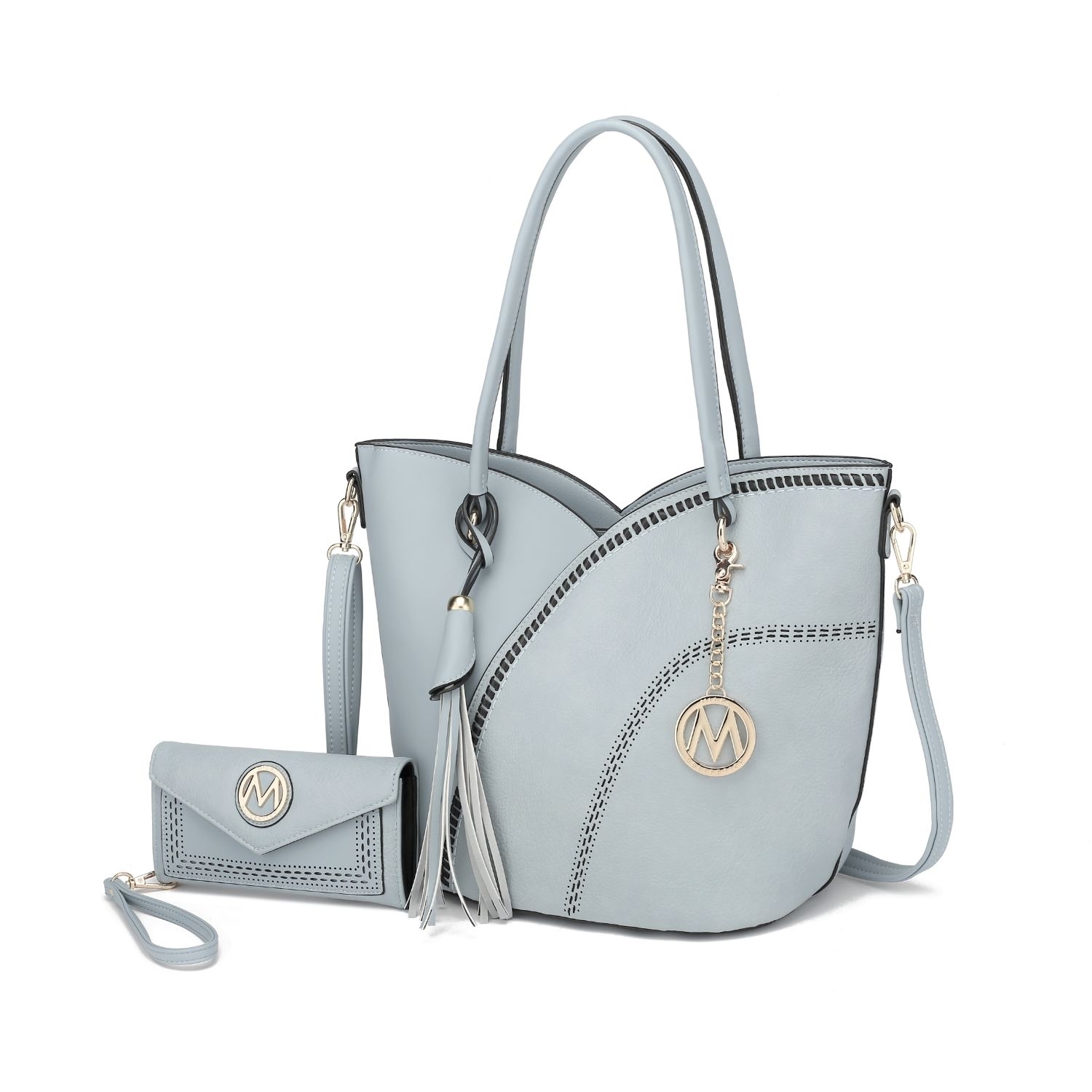 MKF Collection Imogene Two-tone Whip Stitches Vegan Leather Women’s Shoulder Bag With Wallet By Mia K- 2 Pieces - Light Blue