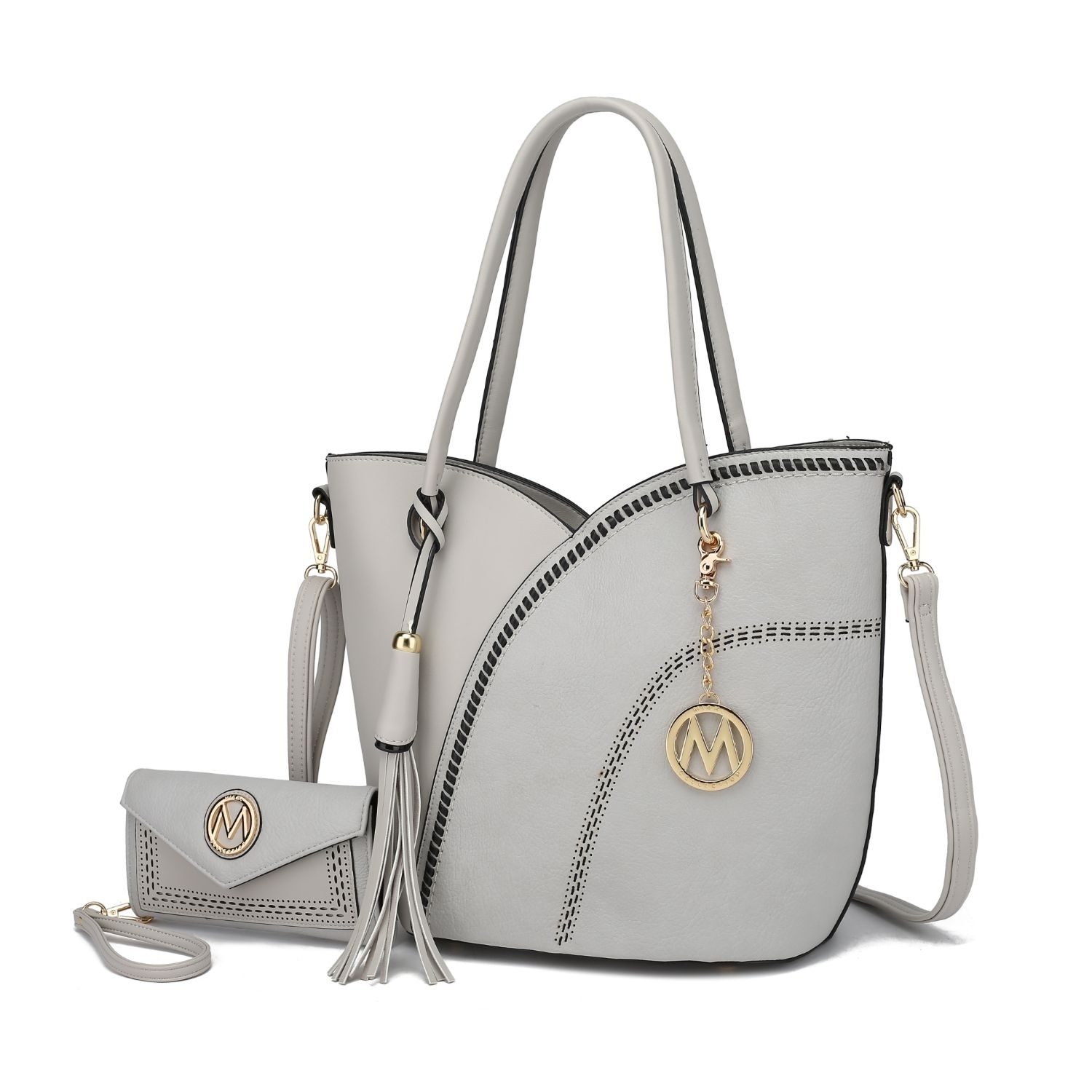 MKF Collection Imogene Two-tone Whip Stitches Vegan Leather Women’s Shoulder Bag With Wallet By Mia K- 2 Pieces - Light Gray