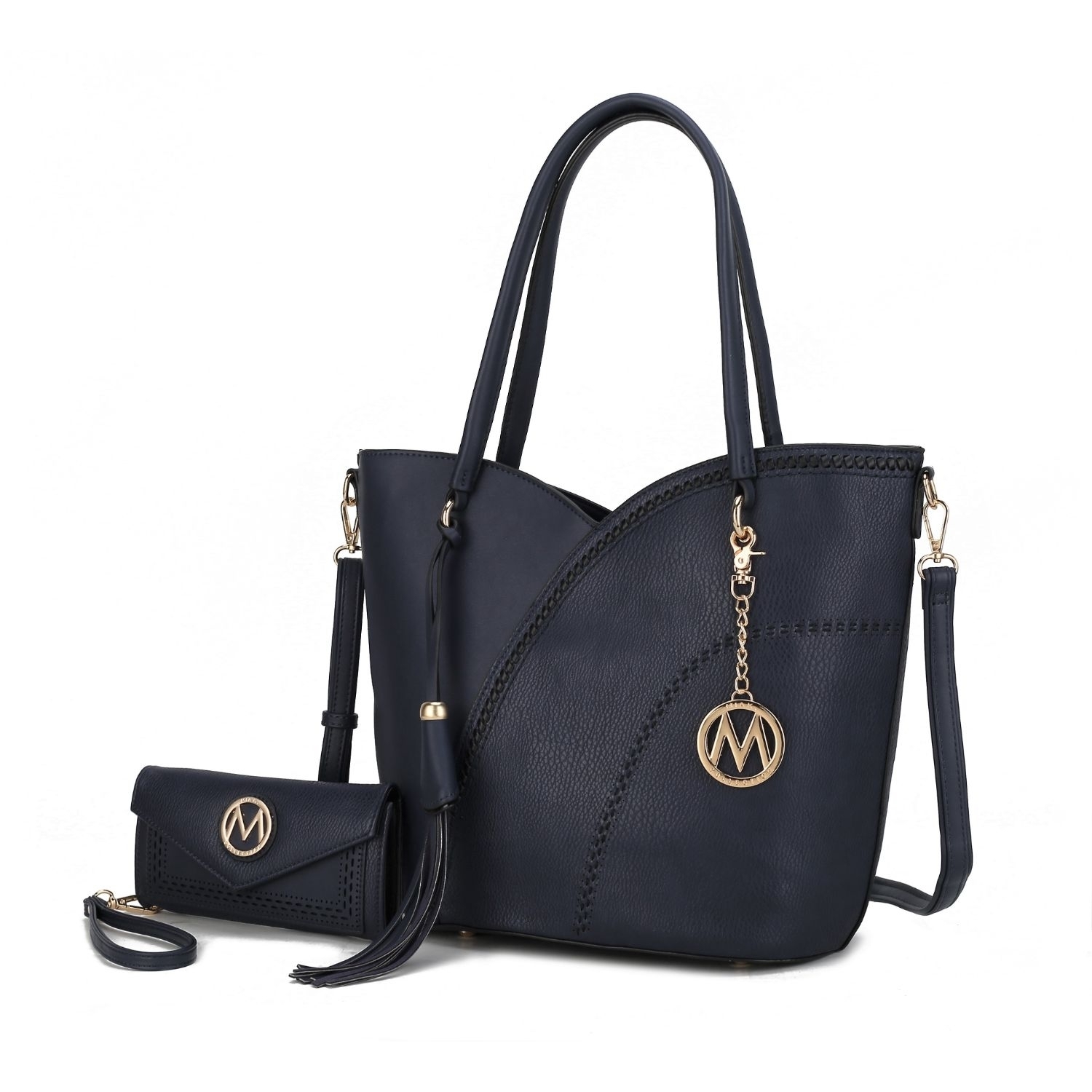 MKF Collection Imogene Two-tone Whip Stitches Vegan Leather Women’s Shoulder Bag With Wallet By Mia K- 2 Pieces - Navy