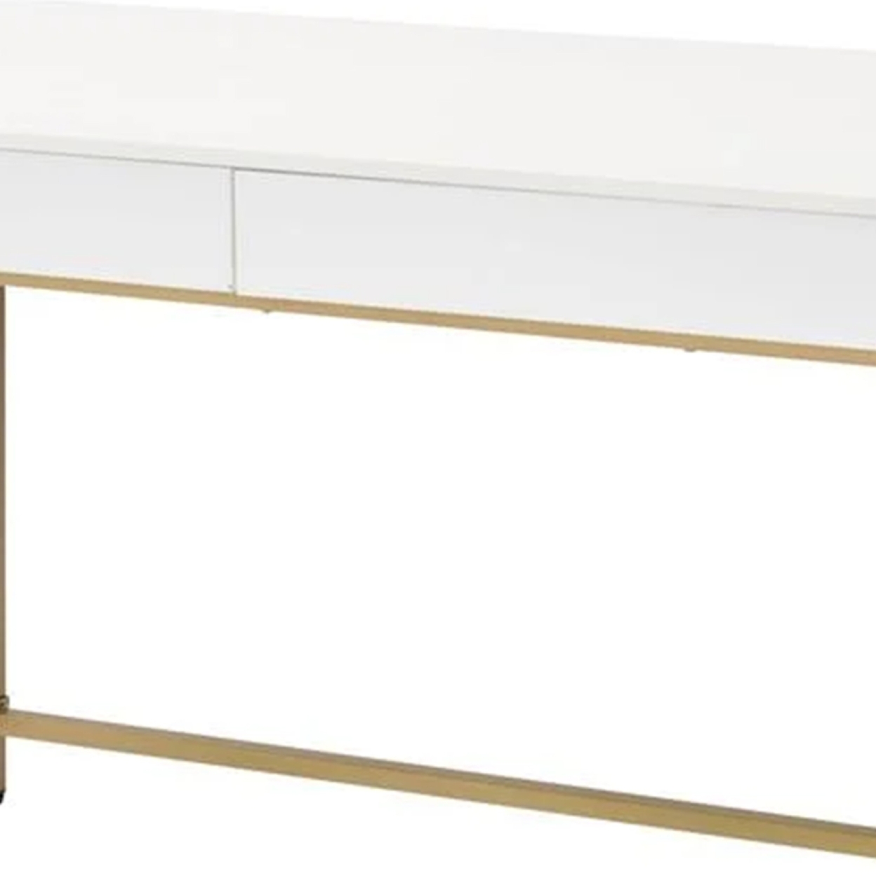 50 Inch Desk Console Table, 2 Drawers, Metal Inverted U Frame, White, Gold- Saltoro Sherpi