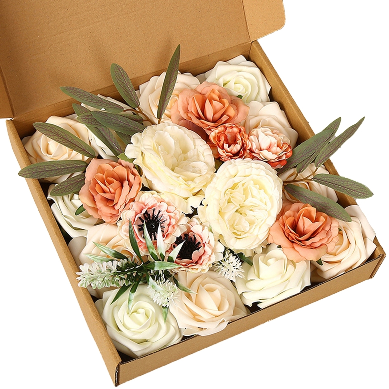 1 Box Beautiful Realistic Artificial Flower Faux Silk Flower Vivid Fine Texture Simulation Rose Wedding Accessories - orange