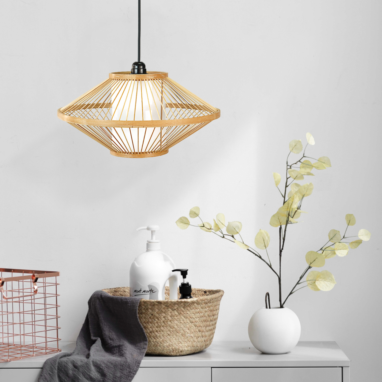 Modern Woven Bamboo Pendant Lighting Hanging Light Shade For Entryway And Living Room