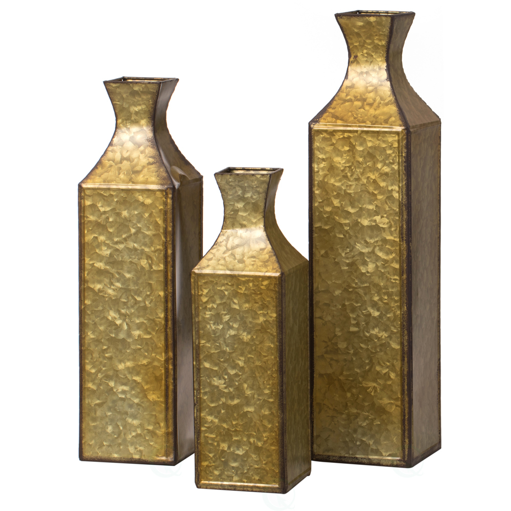 Decorative Antique Style Metal Bottle Shape Gold Floor Vase For Entryway, Living Room Or Dining Room - Small