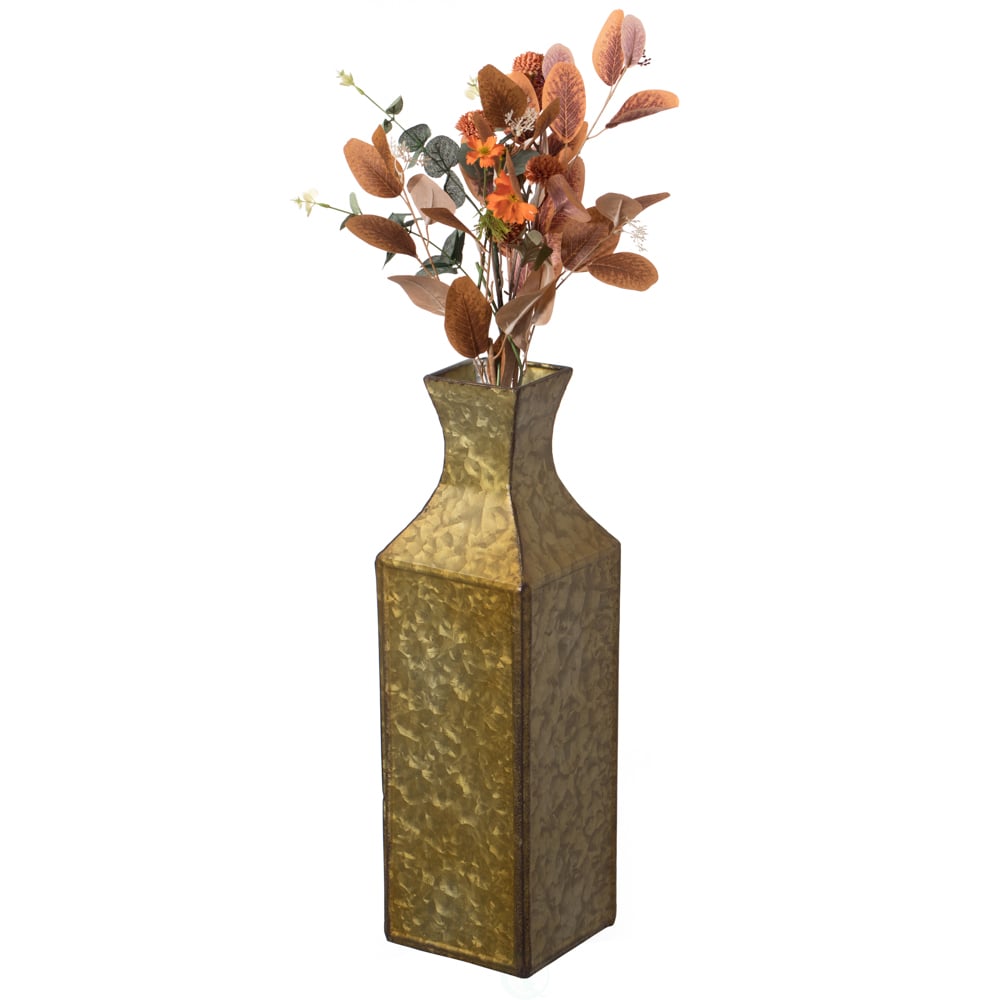 Decorative Antique Style Metal Bottle Shape Gold Floor Vase For Entryway, Living Room Or Dining Room - Small