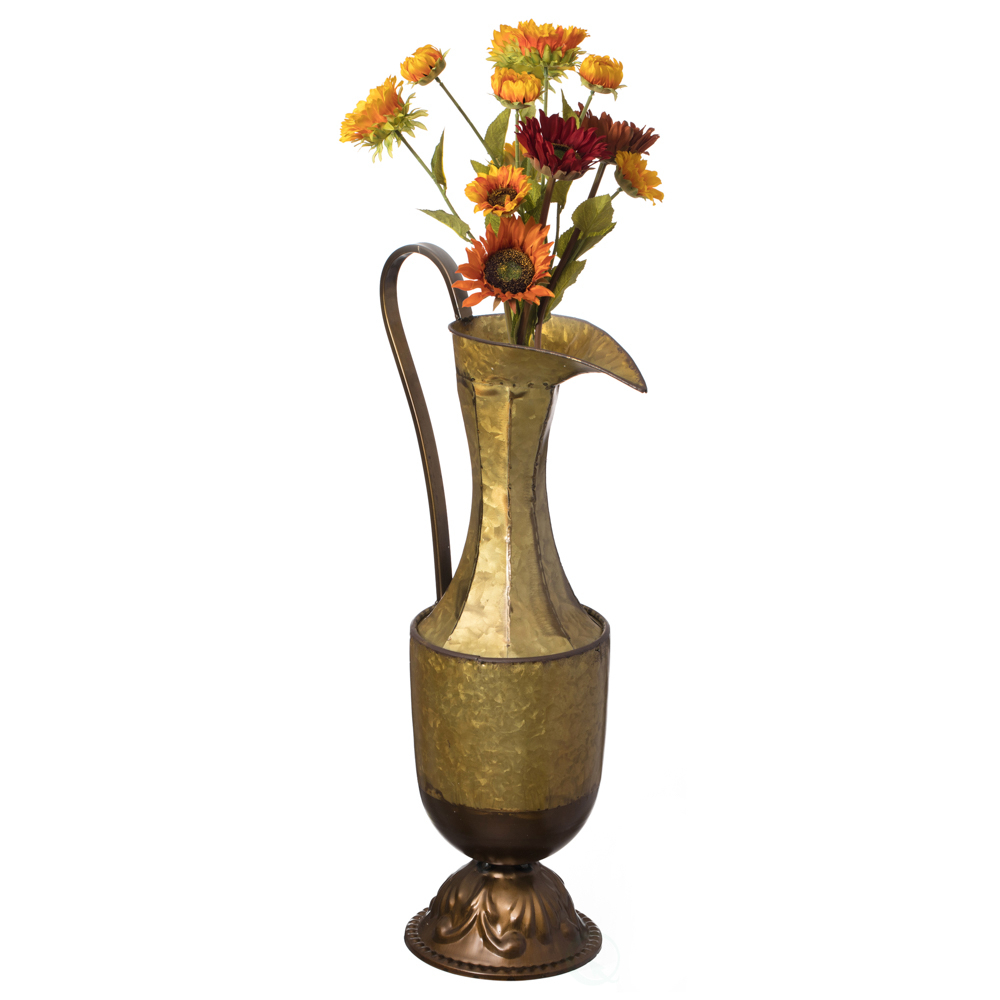 Decorative Antique Style 1 Handle Metal Jug Floor Vase For Entryway, Living Room Or Dining Room - Small
