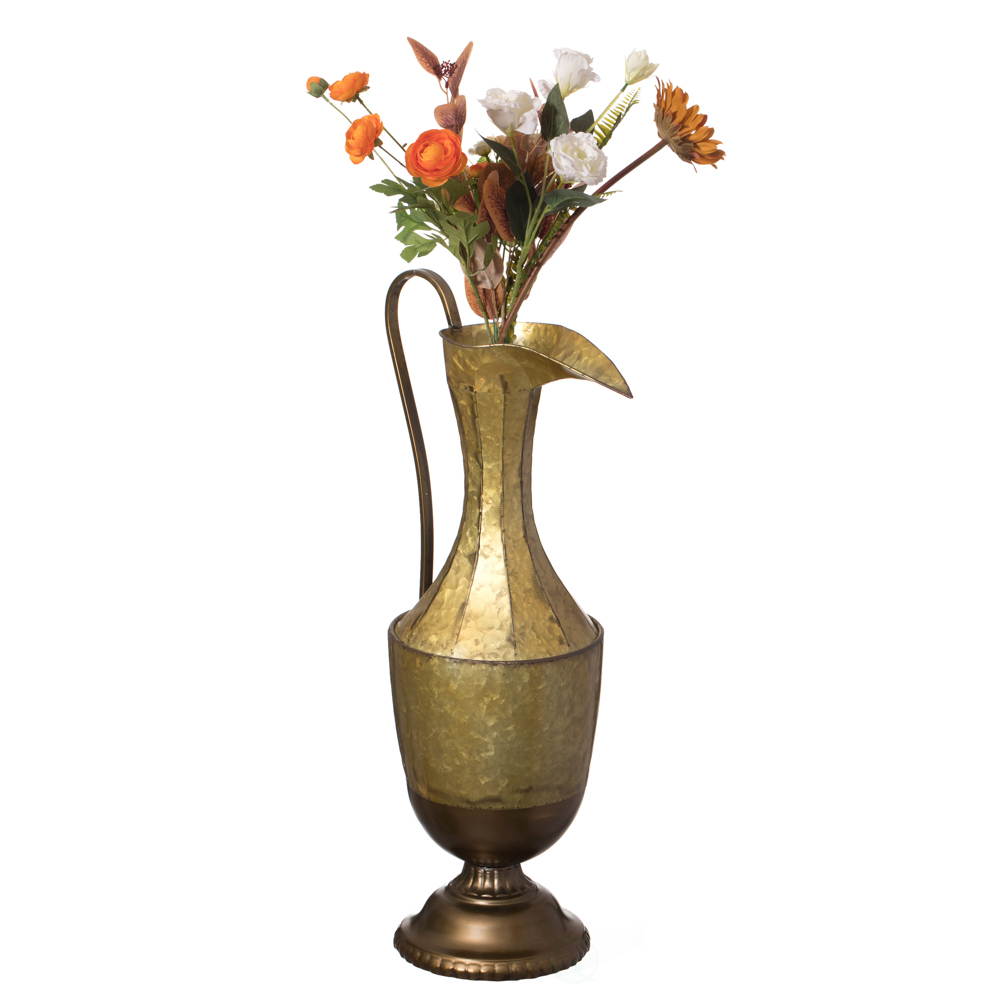 Decorative Antique Style 1 Handle Metal Jug Floor Vase For Entryway, Living Room Or Dining Room - Large