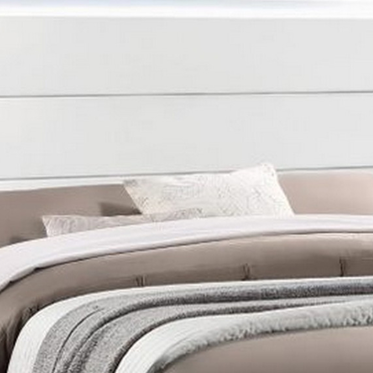 Vin Modern Queen Size Bed, Panel Headboard, LED Light, Crisp White Finish- Saltoro Sherpi