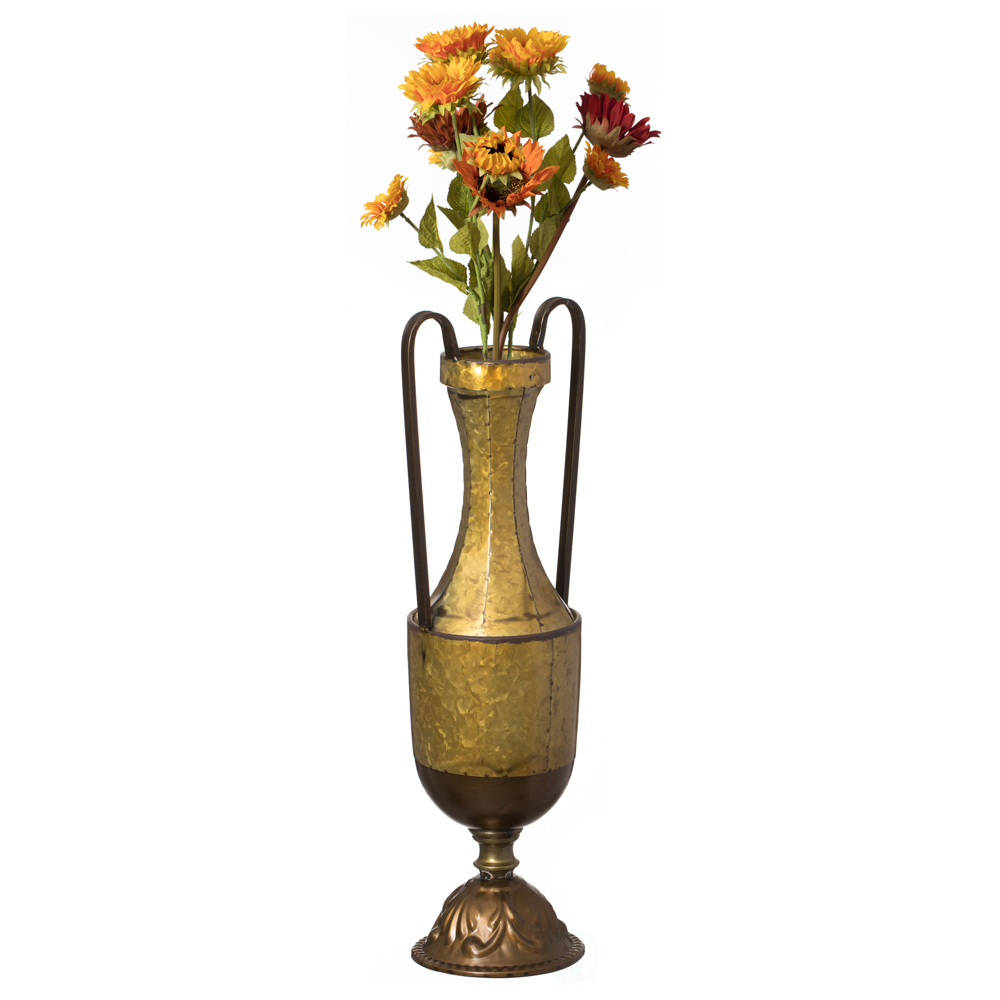 Decorative Antique Style 2 Handle Metal Jug Floor Vase For Entryway, Living Room Or Dining Room - Small