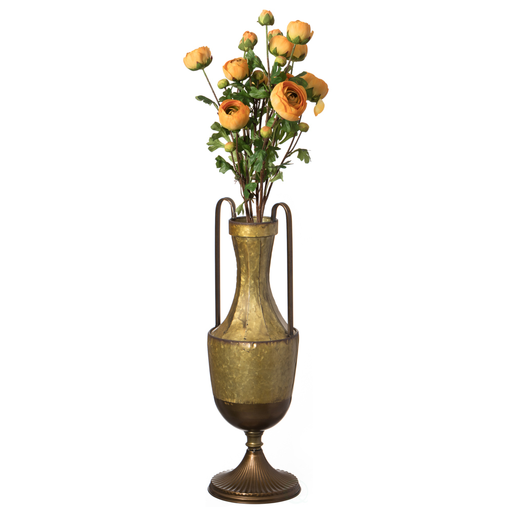 Decorative Antique Style 2 Handle Metal Jug Floor Vase For Entryway, Living Room Or Dining Room - Large