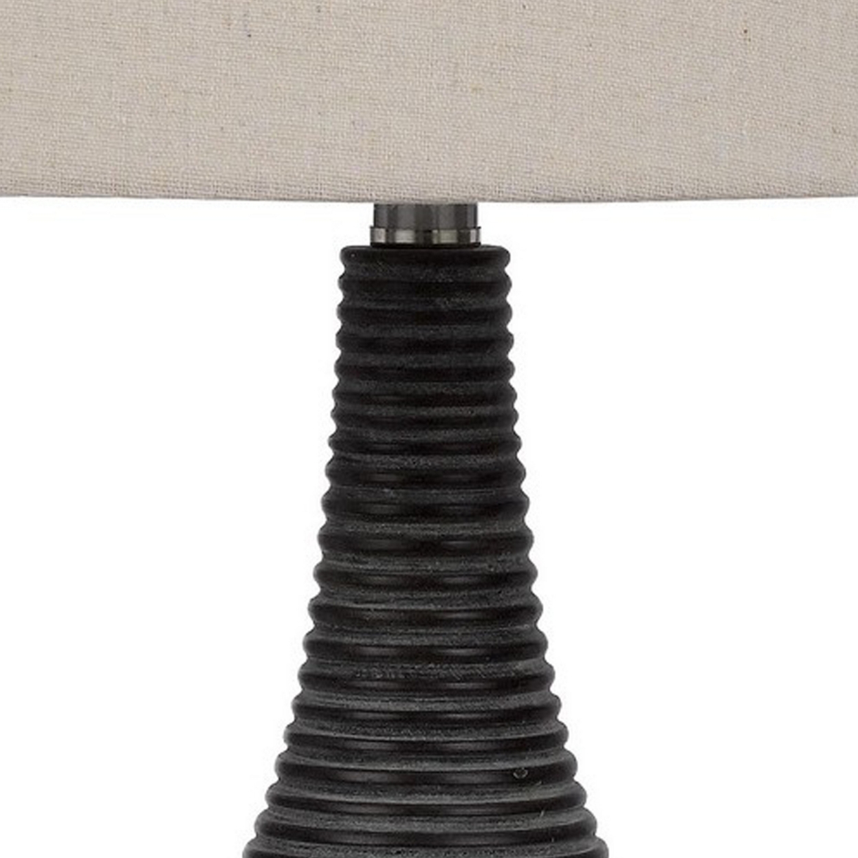 29 Inch Classic Table Lamp, Textured Lined Body, Ceramic, Charcoal Black- Saltoro Sherpi