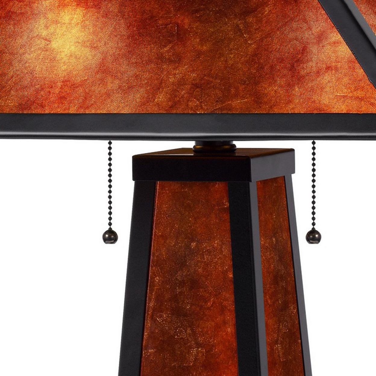 24 Inch Elegant Mica Table Lamp With Night Light, Pull Chain Switch- Saltoro Sherpi