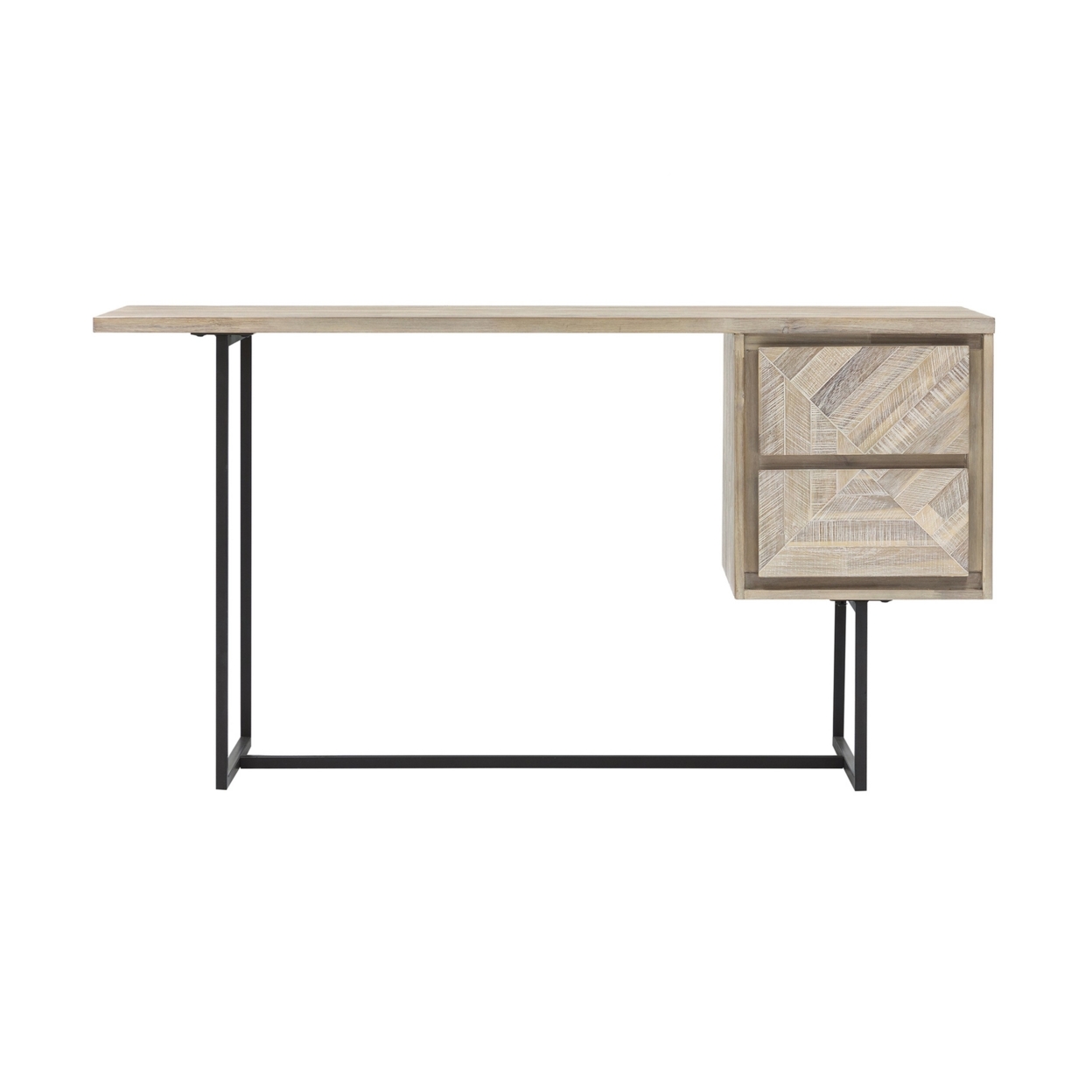 Rexi 51 Inch Acacia Wood Desk, 2 Drawers, Metal Sled Base, Natural Brown- Saltoro Sherpi