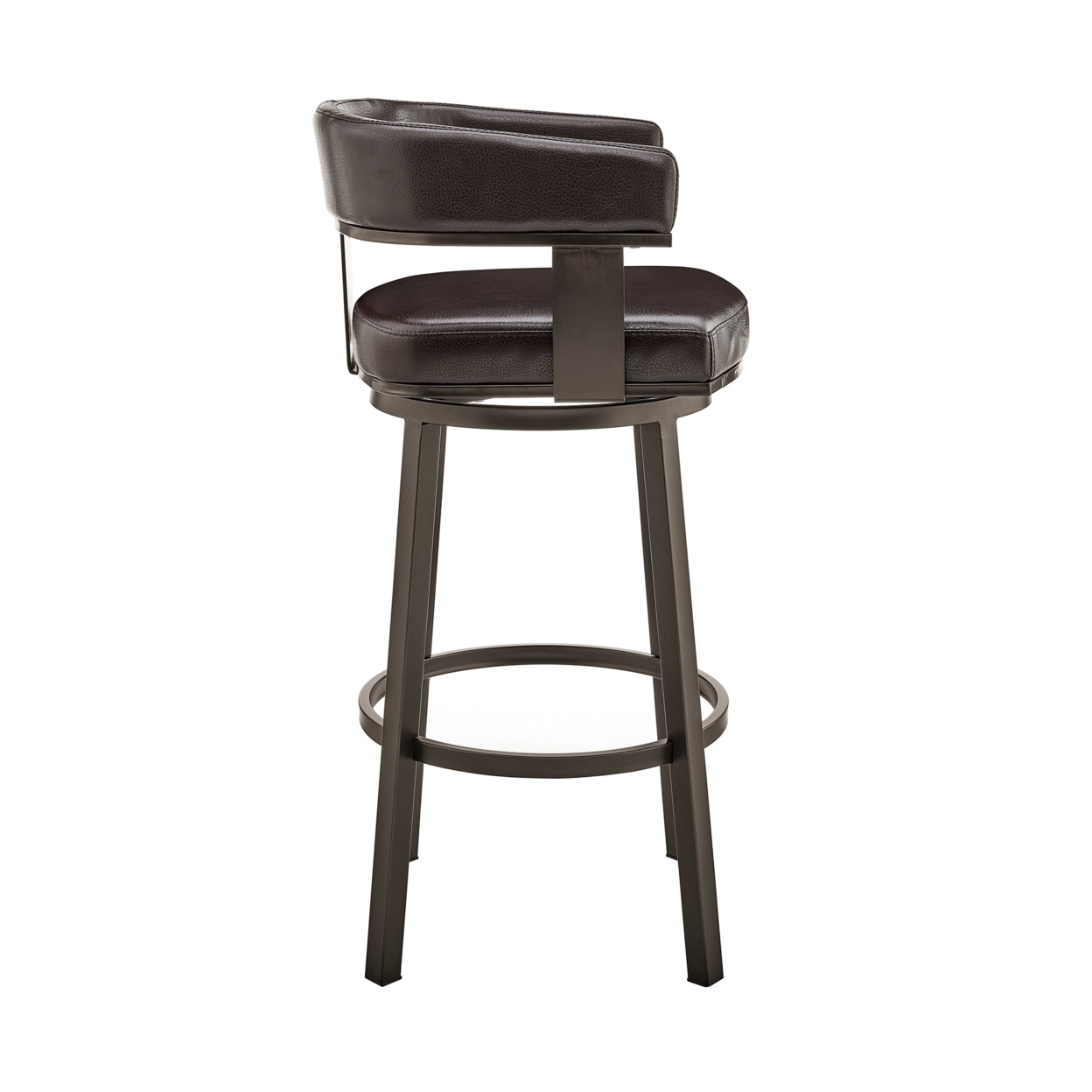 Jack 30 Inch Bar Height Stool, Swivel Chair, Vegan Faux Leather, Brown- Saltoro Sherpi