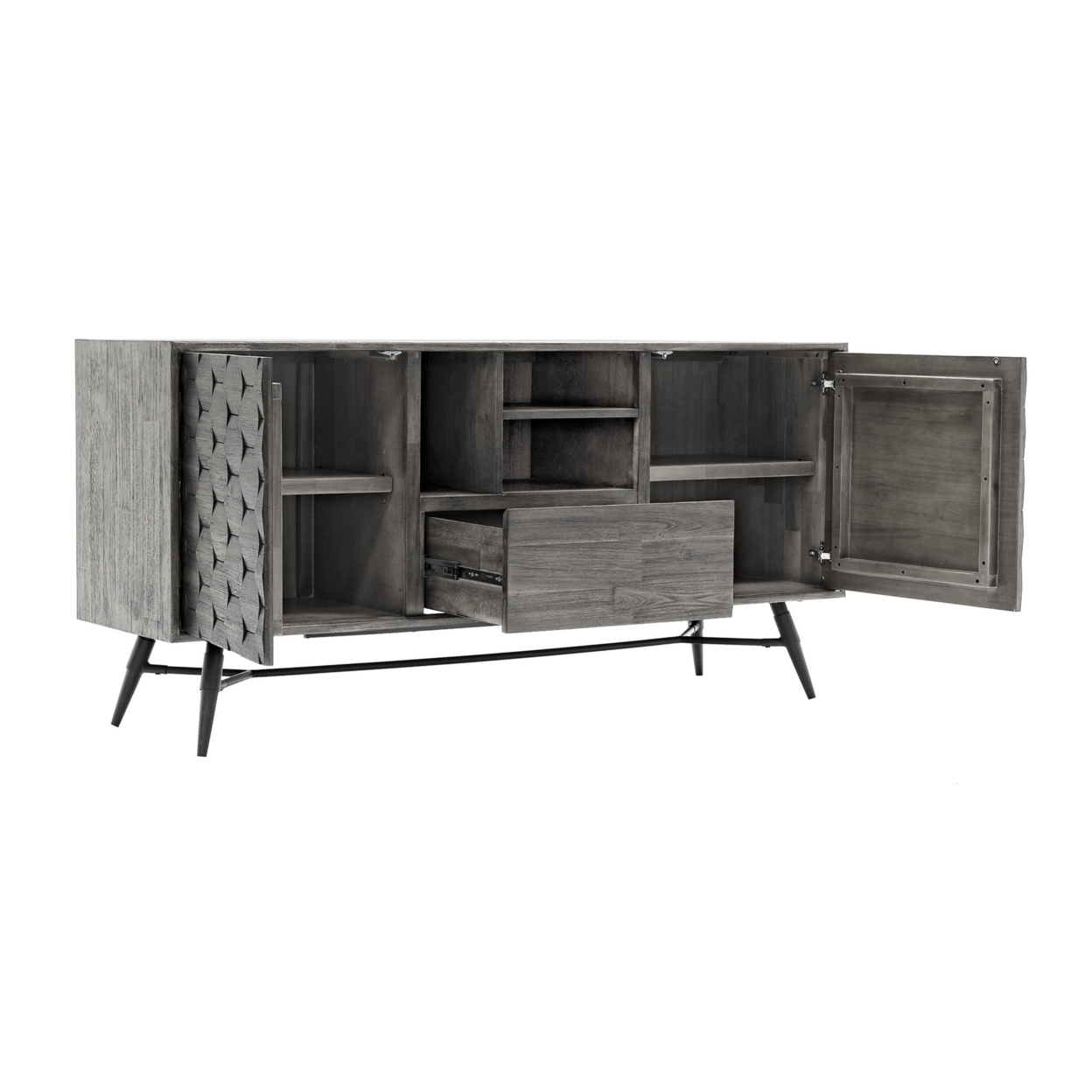Amber 63 Inch Modern Cabinet Buffet Sideboard Console, 2 Cabinets, Gray- Saltoro Sherpi