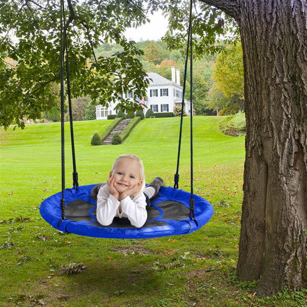 40" Kids Outdoor Round Net Hanging Rope Nest Tree Swing Children Patio Toys Blue