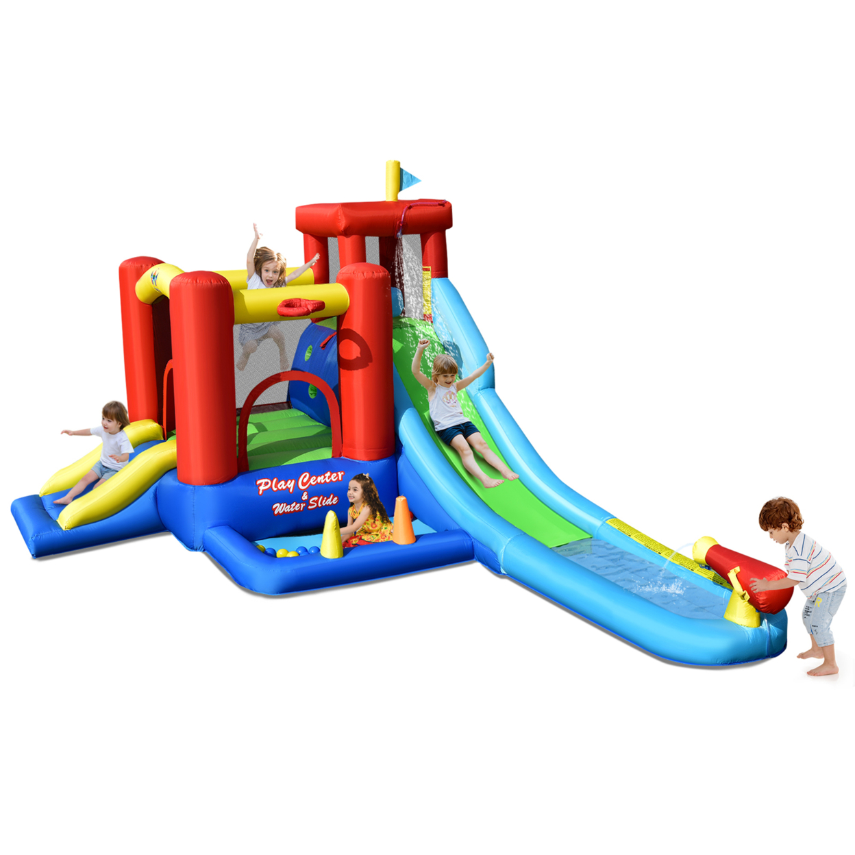 Kids Inflatable Bounce House Castle 9 In 1 Water Slide Park Without Blower