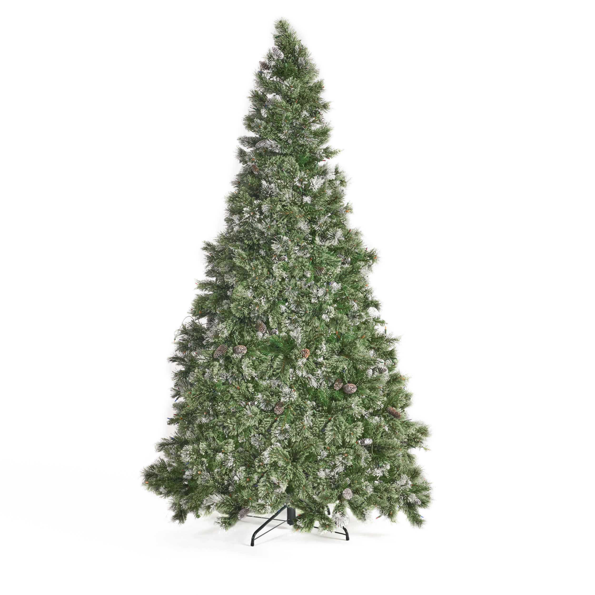7.5-foot Mixed Spruce Pre-Lit Or Unlit Hinged Artificial Christmas Tree With Snow And Glitter Branches With Frosted Pinecones - Lightless, D