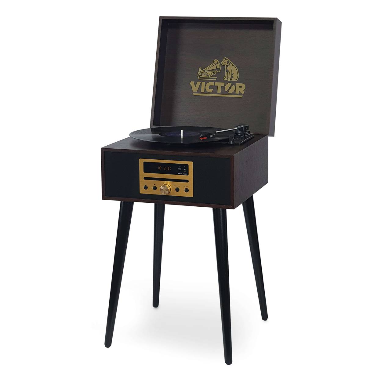 Victor Newbury 8-in-1 Music Center W Chair-Height Legs, USB Slot & AM FM Radio - Espresso
