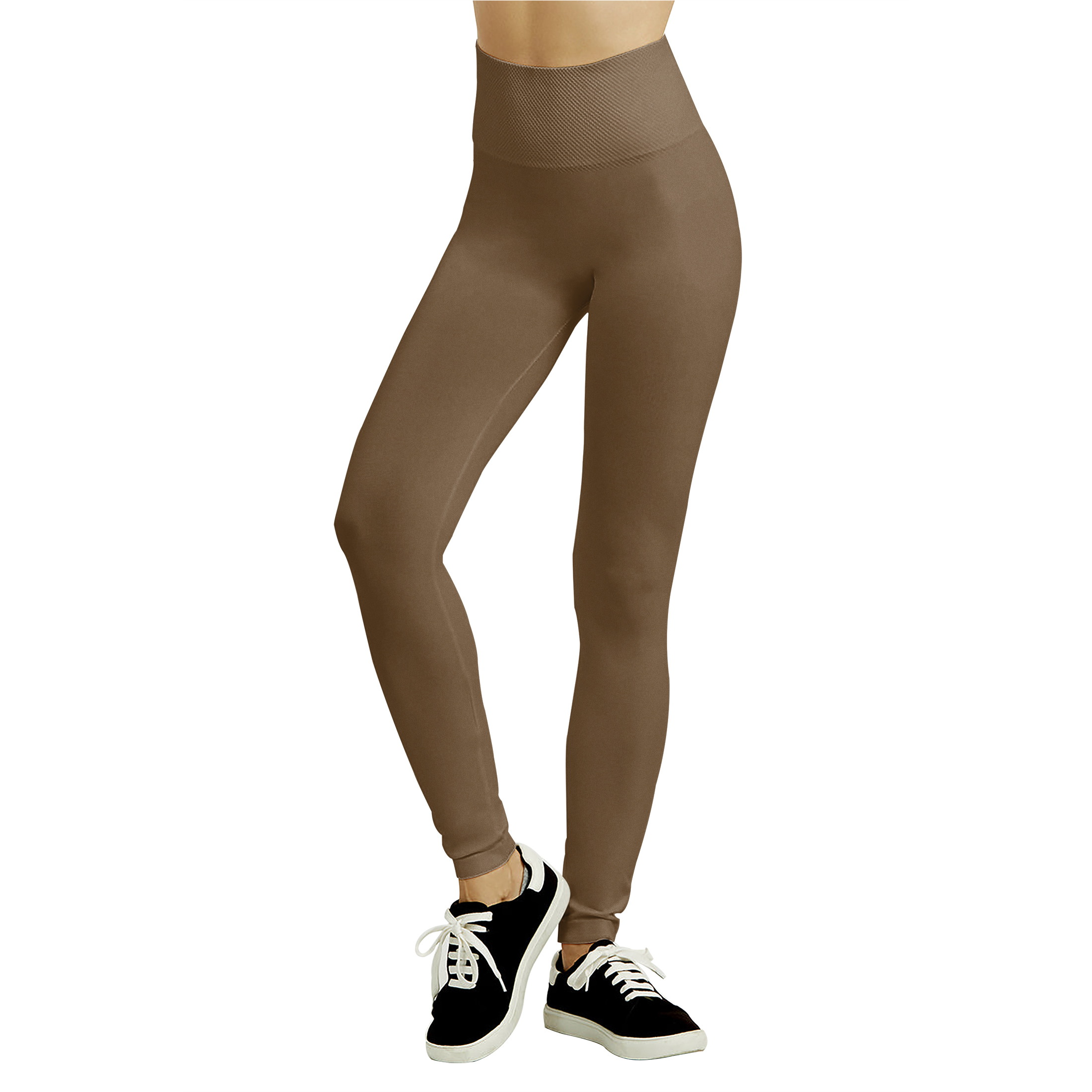 Women's Tummy Control Textured High Waist Workout Yoga Pants Leggings - Coffee, Small/Medium