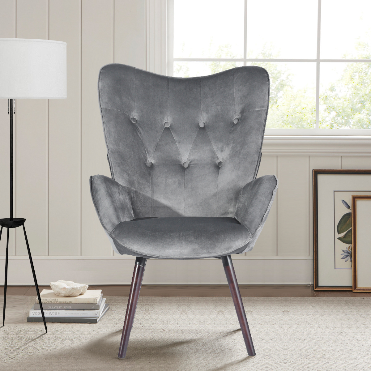26.4Inch Wide Tufted Accent Chair In Grey
