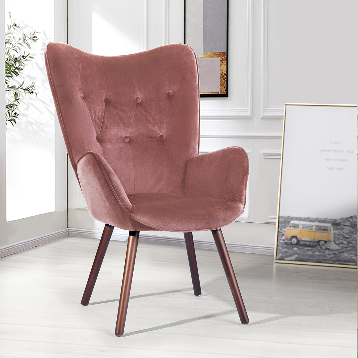 26.4 Inch Wide Tufted Accent Chair In Rose