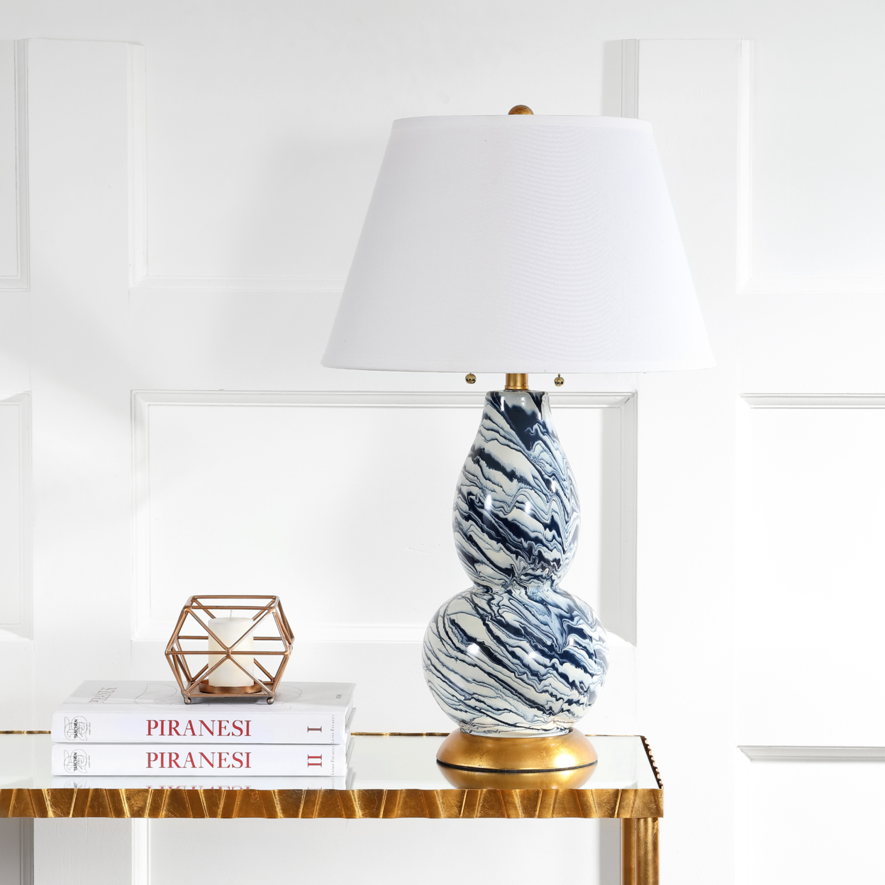 SAFAVIEH Color Swirls Glass Table Lamp (Set Of 2) , Navy / White ,