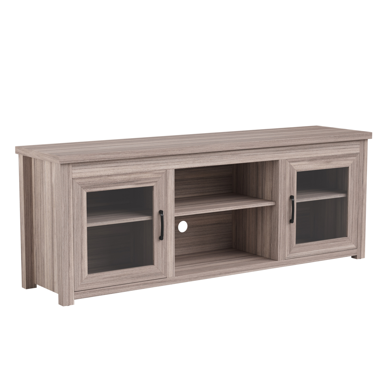 Sheffield Classic TV Stand Up To 80 TVs - Gray Wash Oak Finish With Full Glass Doors - 65 Engineered Wood Frame - 3 Shelves