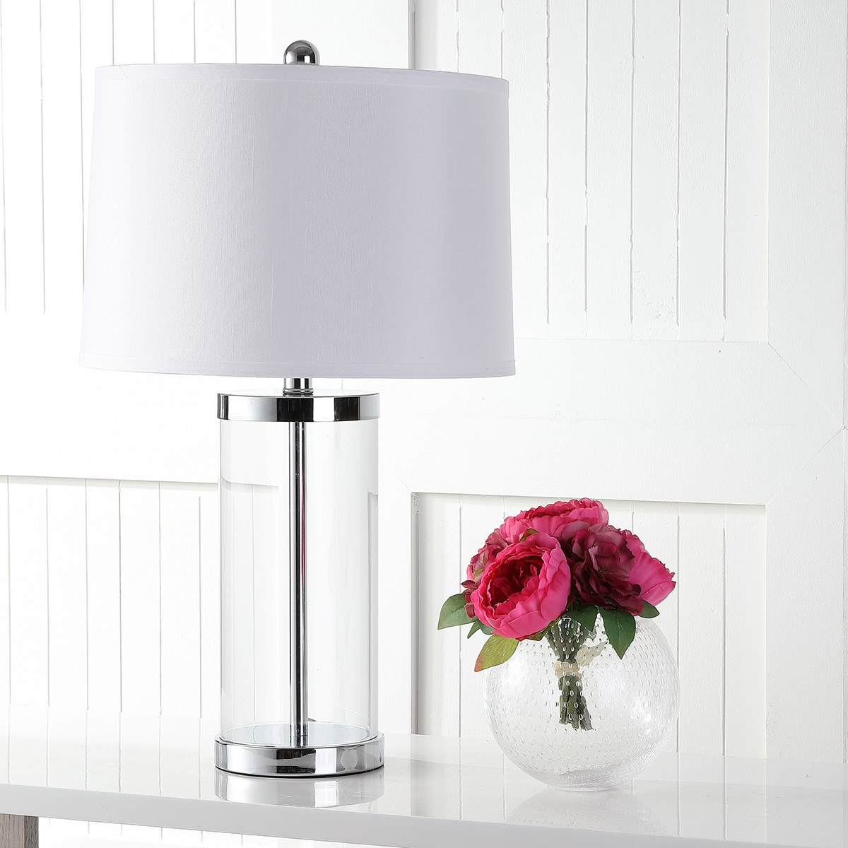 SAFAVIEH Jeanie Glass Table Lamp (Set of 2) | Clear / Chrome |