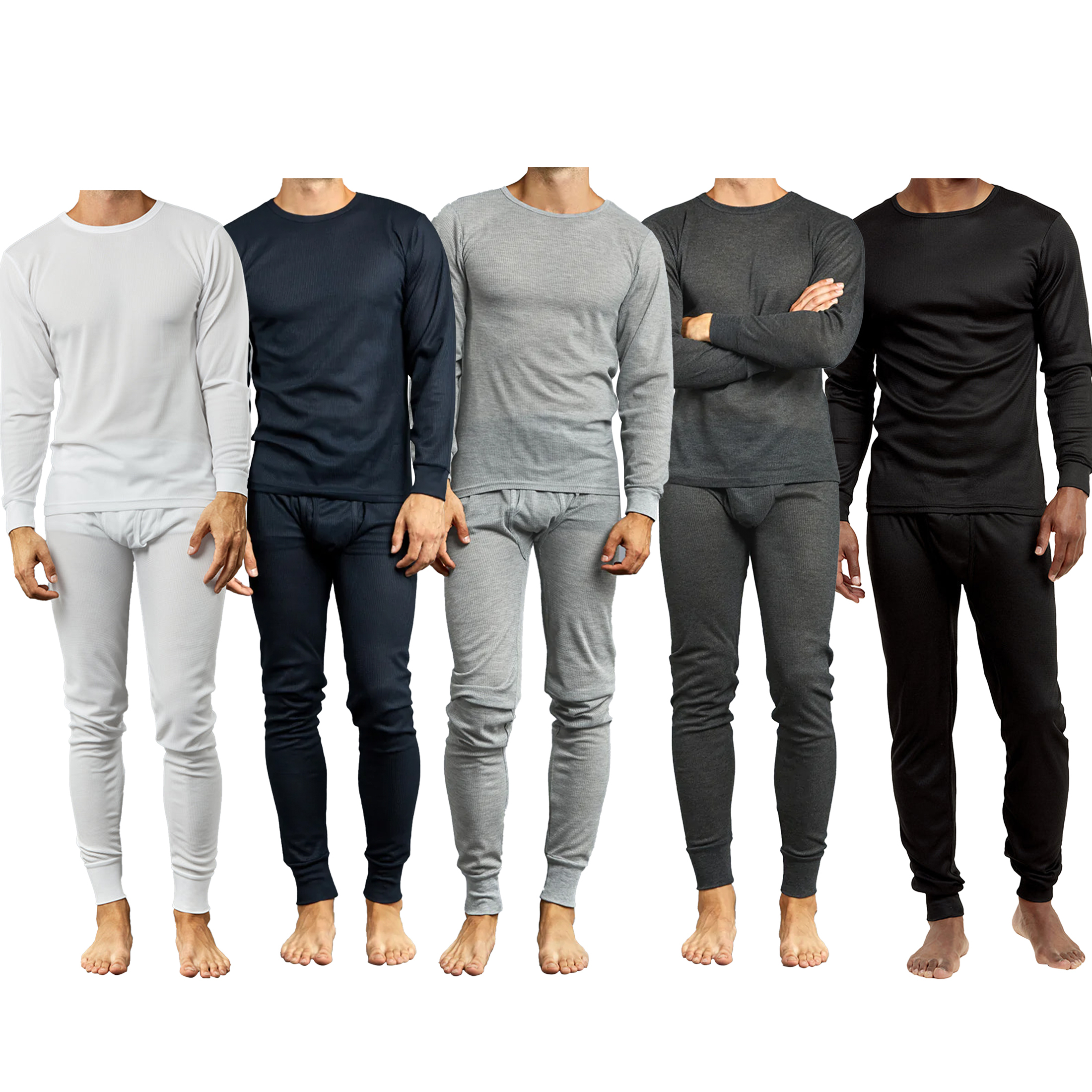 2-Piece: Men's Moisture Wicking Long Johns Base Layer Thermal Underwear Set (Top & Bottom) - Black, X-Large