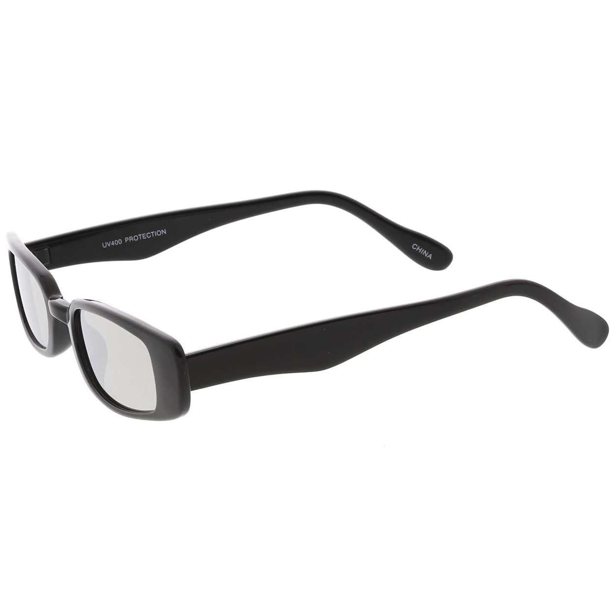 Extreme Thin Small Rectangle Sunglasses Mirrored Lens 49mm - Black / Yellow Mirror