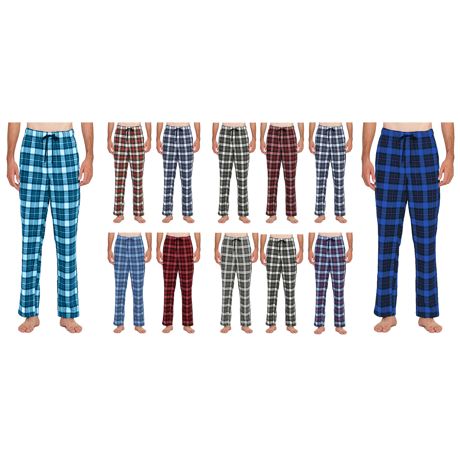 Men's Soft 100% Cotton Flannel Plaid Lounge Pajama Sleep Pants - 3-Pack, Small