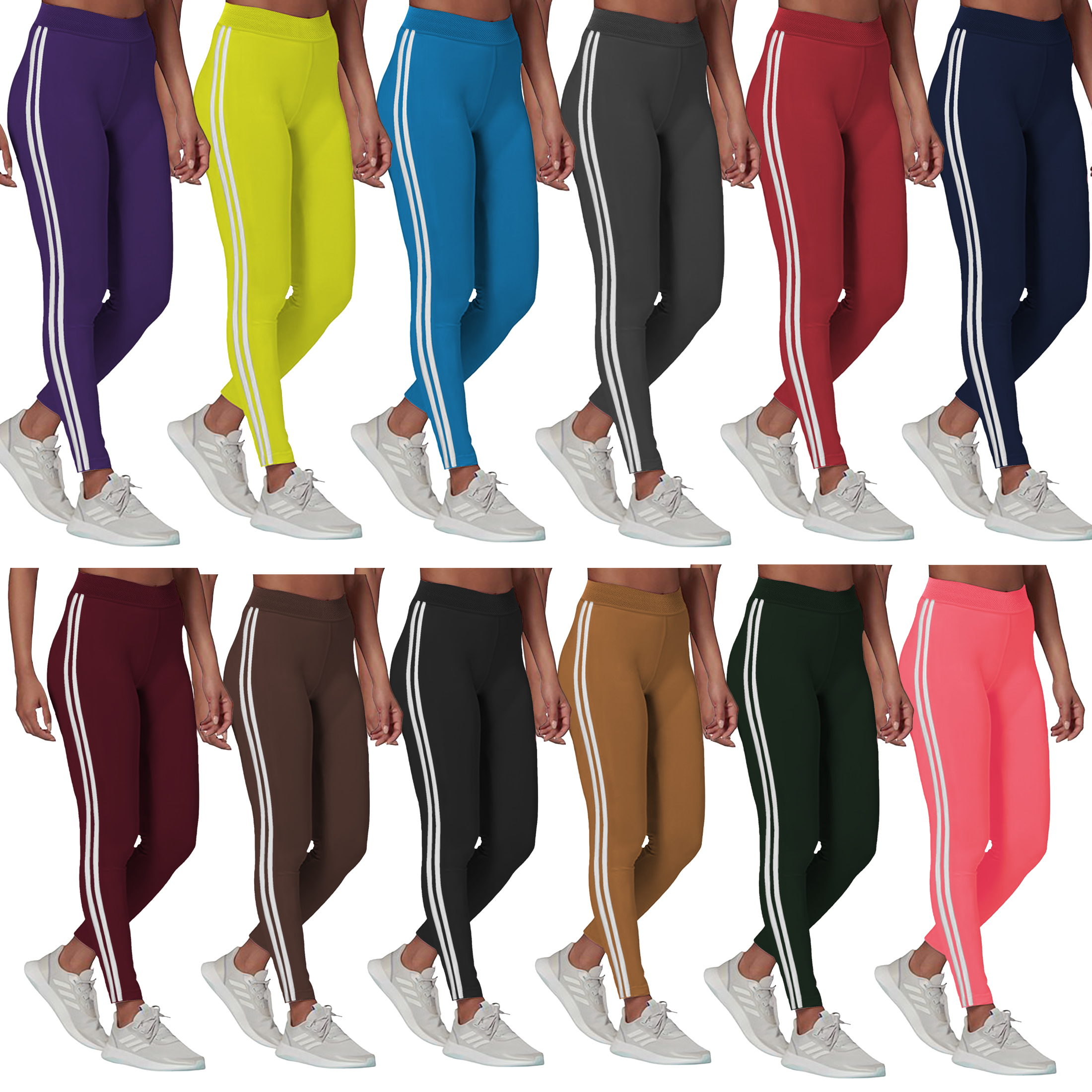 3-Pack: Women's Striped Fleece-Lined High Waisted Workout Yoga Leggings - Large/X-Large