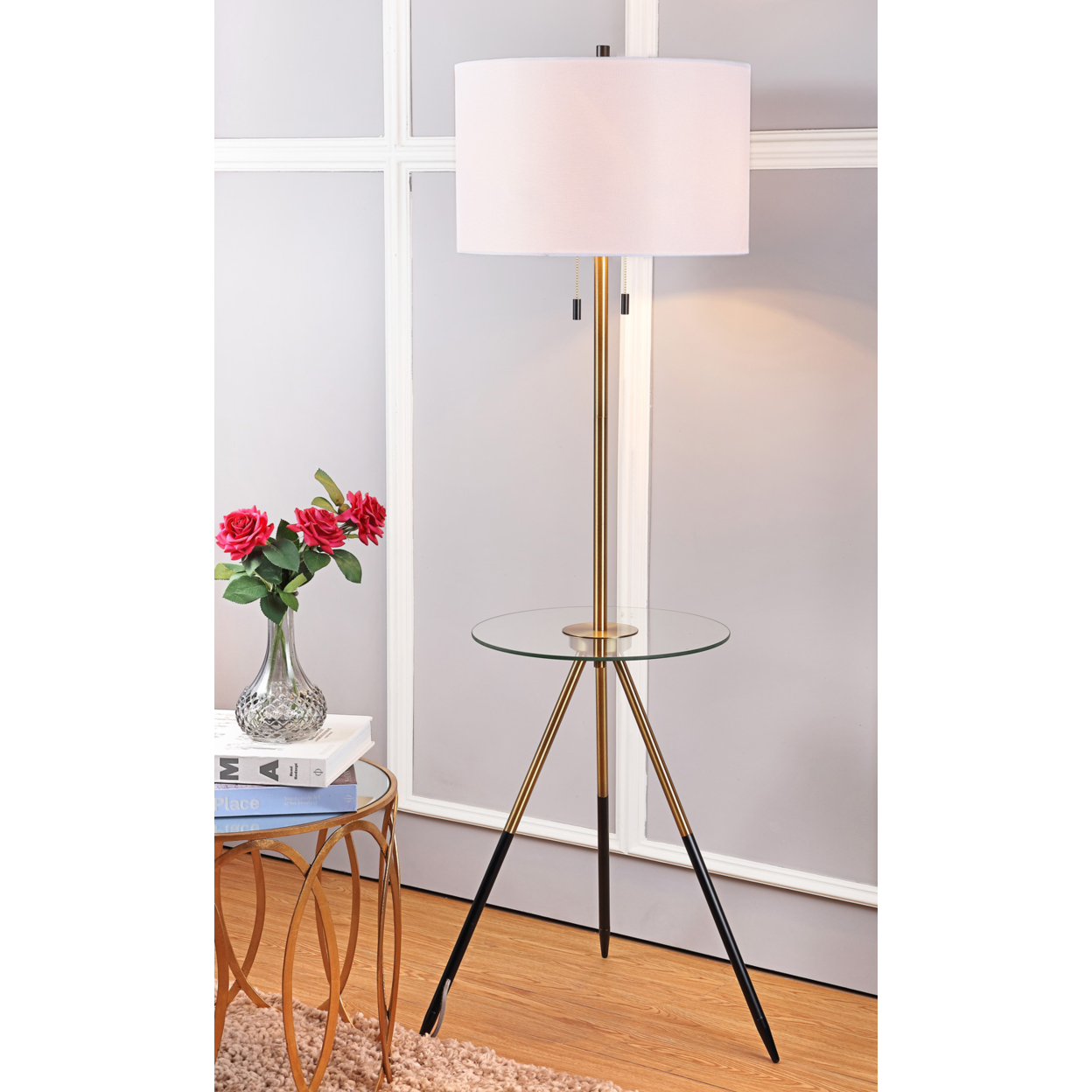 SAFAVIEH Morrison Floor Lamp Side Table , Gold / Black ,