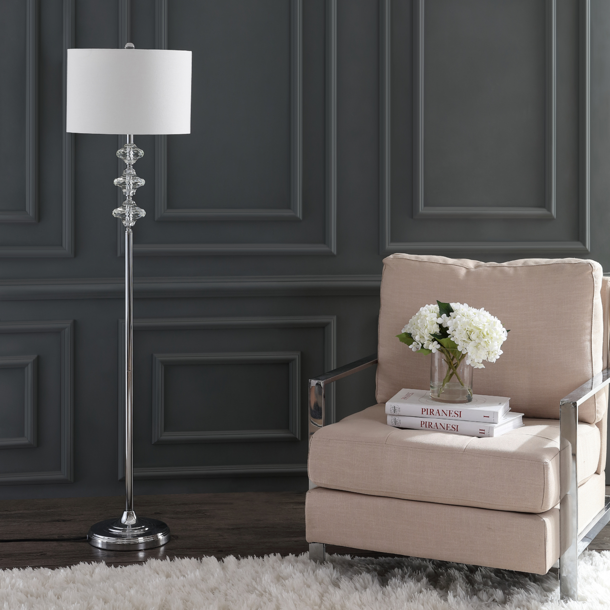 SAFAVIEH Lottie Floor Lamp | White / Chrome |