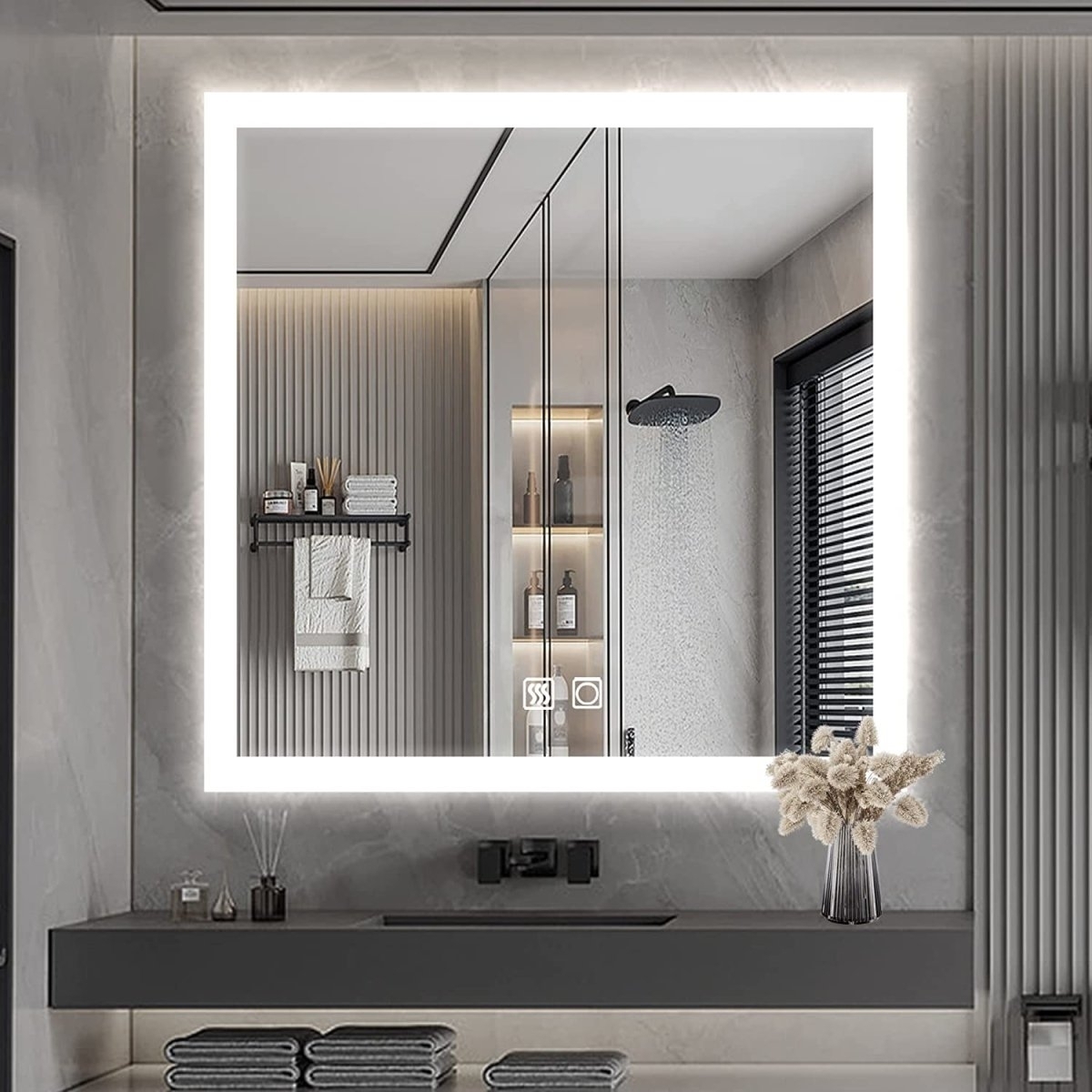 ExBrite 35 x 35 inch Square Backlit LED Lighted Bathroom Vanity Mirror
