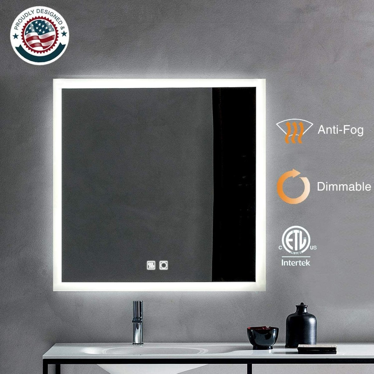 Ascend-M1 35 W X 35 H Square Backlit LED Lighted Bathroom Vanity Mirror