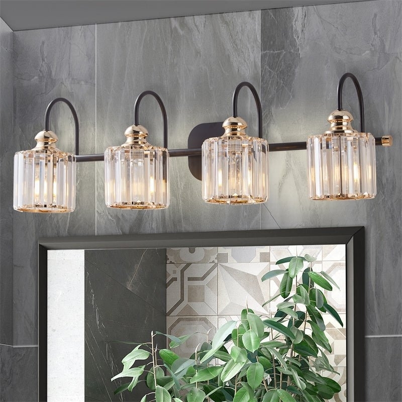 ExBrite 4-light 32 Wide Bathroom Gold Vanity Lights Crystal Vanity Lights Wall Sconces