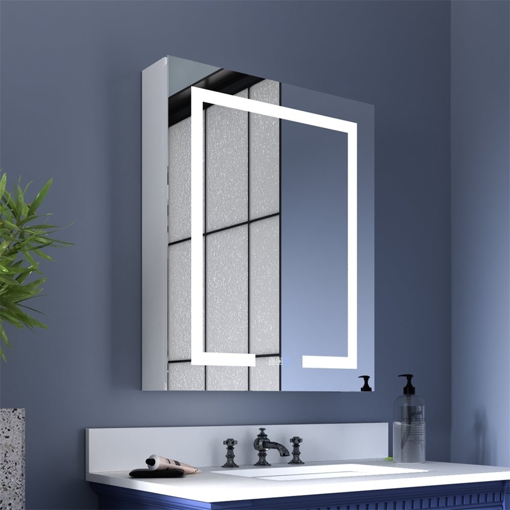 ExBrite 24 W X 30 H Light Medicine Cabinet Recessed Or Surface Mount Framed Aluminum Adjustable Shelves Vanity Mirror Cabinet - Hinge On R