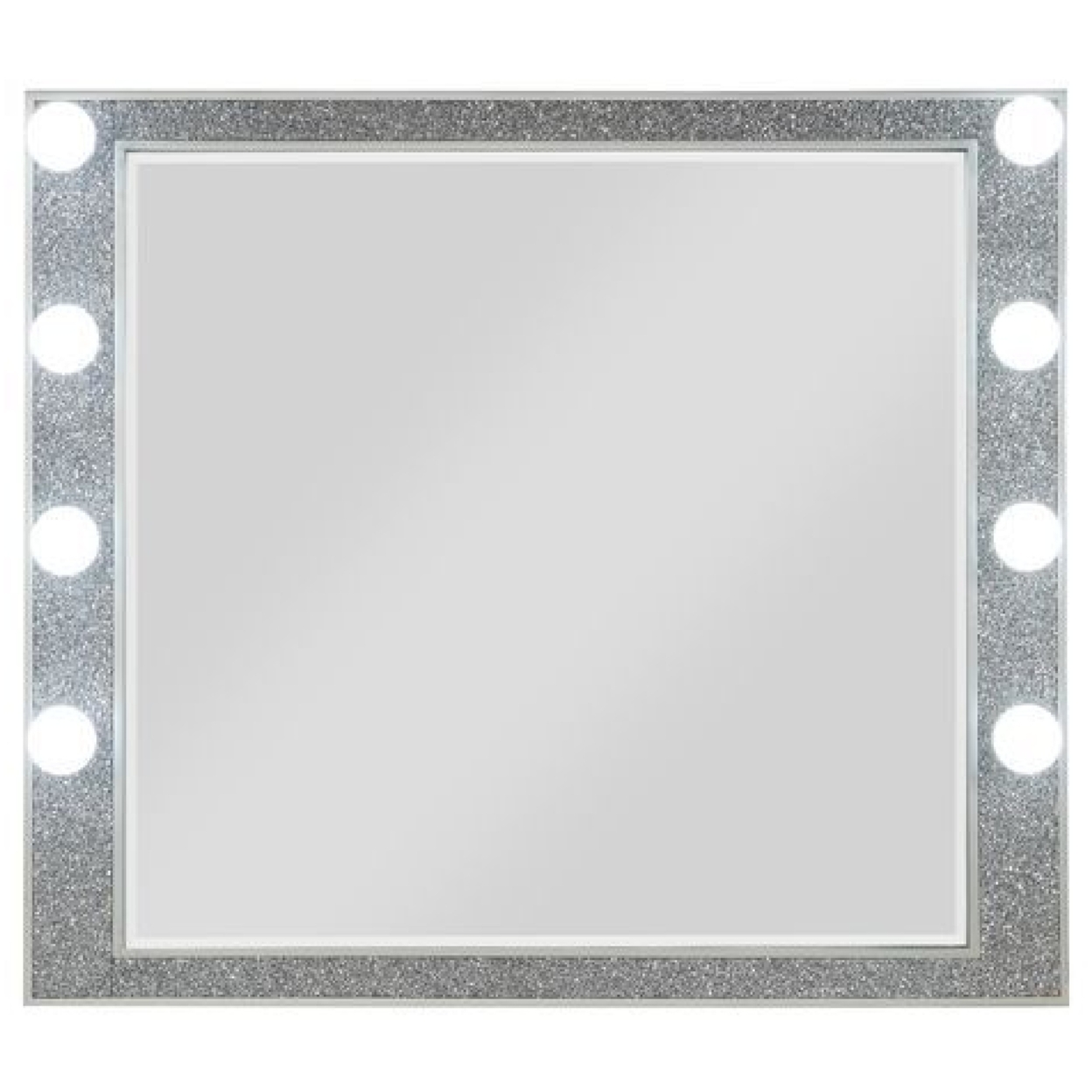 41 Inch Wall Mirror, Faux Crystals Inlay, 8 Bulb Sockets, Silver- Saltoro Sherpi