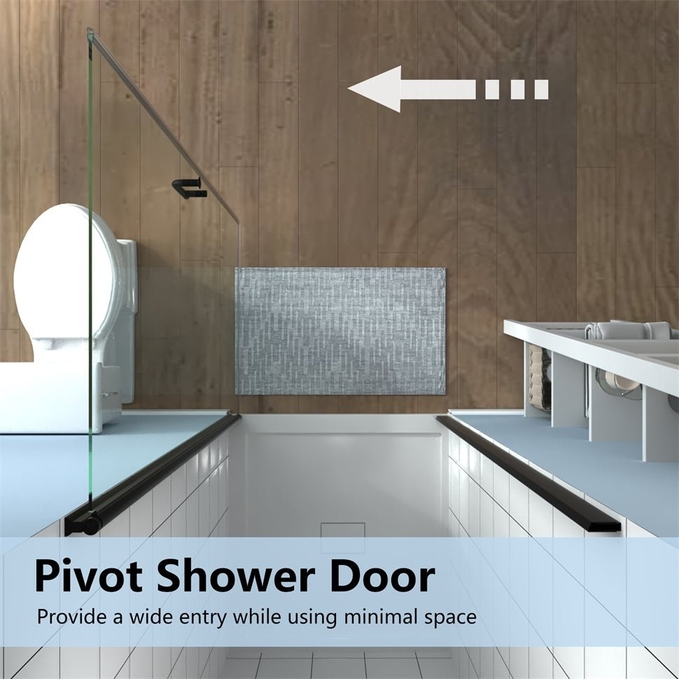 ES-DIY 34-35.5 X 72 Inch Hinged Pivot Frameless Shower Door Matte Black Install Glass Shower Door - Black
