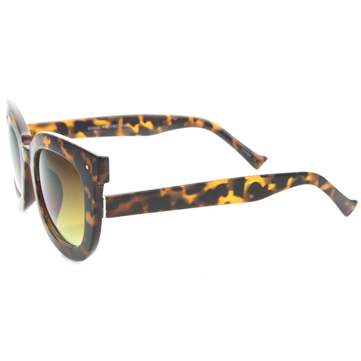 Womens Oversized Butterfly Horn Rimmed Round Cat Eye Sunglasses 67mm - Tortoise / Amber