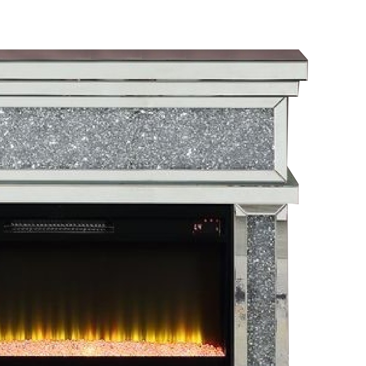 Noe 39 Inch Electric Fireplace, Mirrored, LED, Faux Diamond, Silver