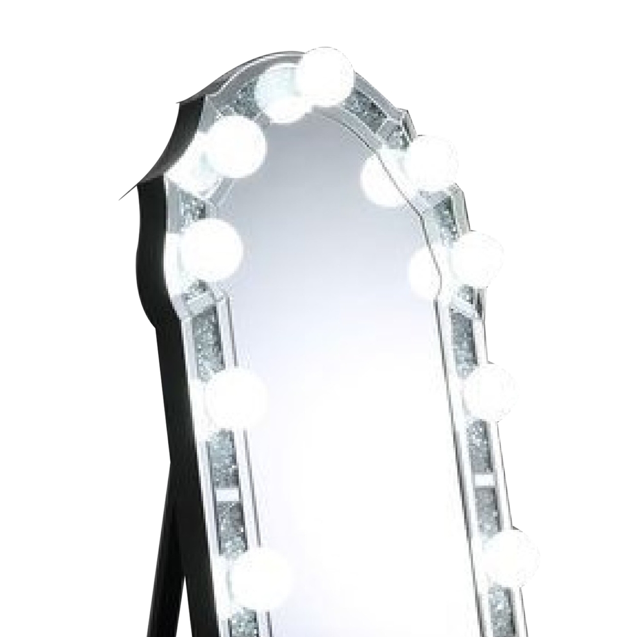 Noe 63 Inch Full Body Floor Mirror, Broadway Style, LED, Silver- Saltoro Sherpi