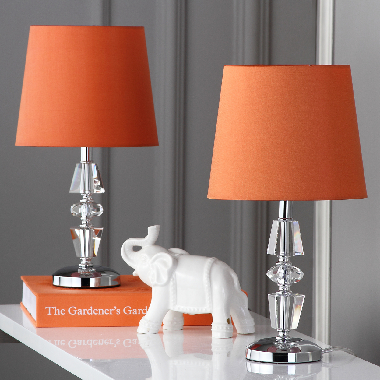 SAFAVIEH Crescendo Tiered Crystal Lamp (Set Of 2) , Clear / Orange ,